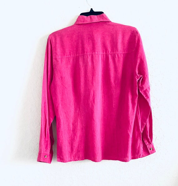 90s Harve Benard Pink Linen Blend Collared Button… - image 2