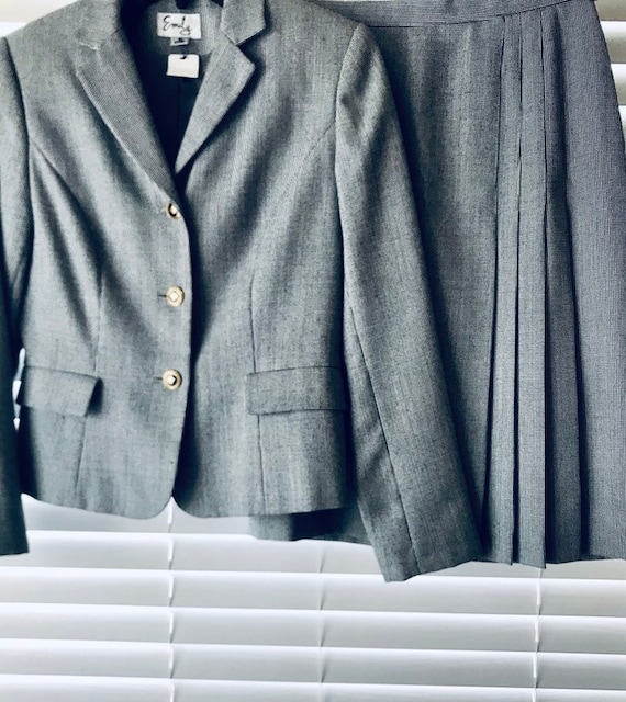 90s Women's Work Suit, Gray Blazer and Skirt set,