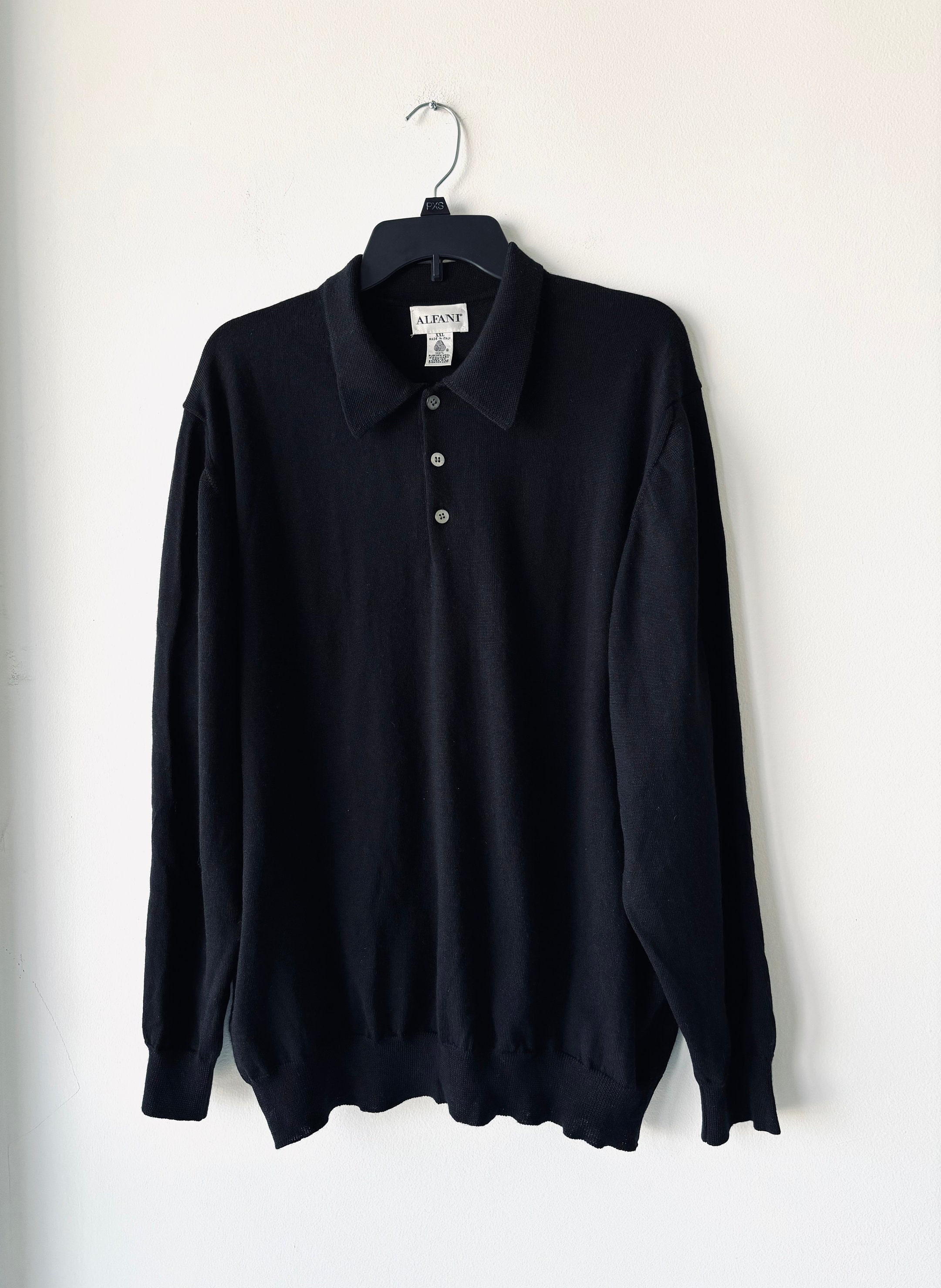 Mens Vintage Alfani Black Collared 100 Wool Sweater Size XXL Made in Italy Etsy
