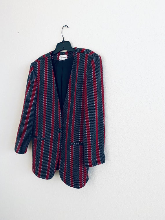 Cappagallo 80s Vintage Red & Gray Striped Wool Co… - image 3