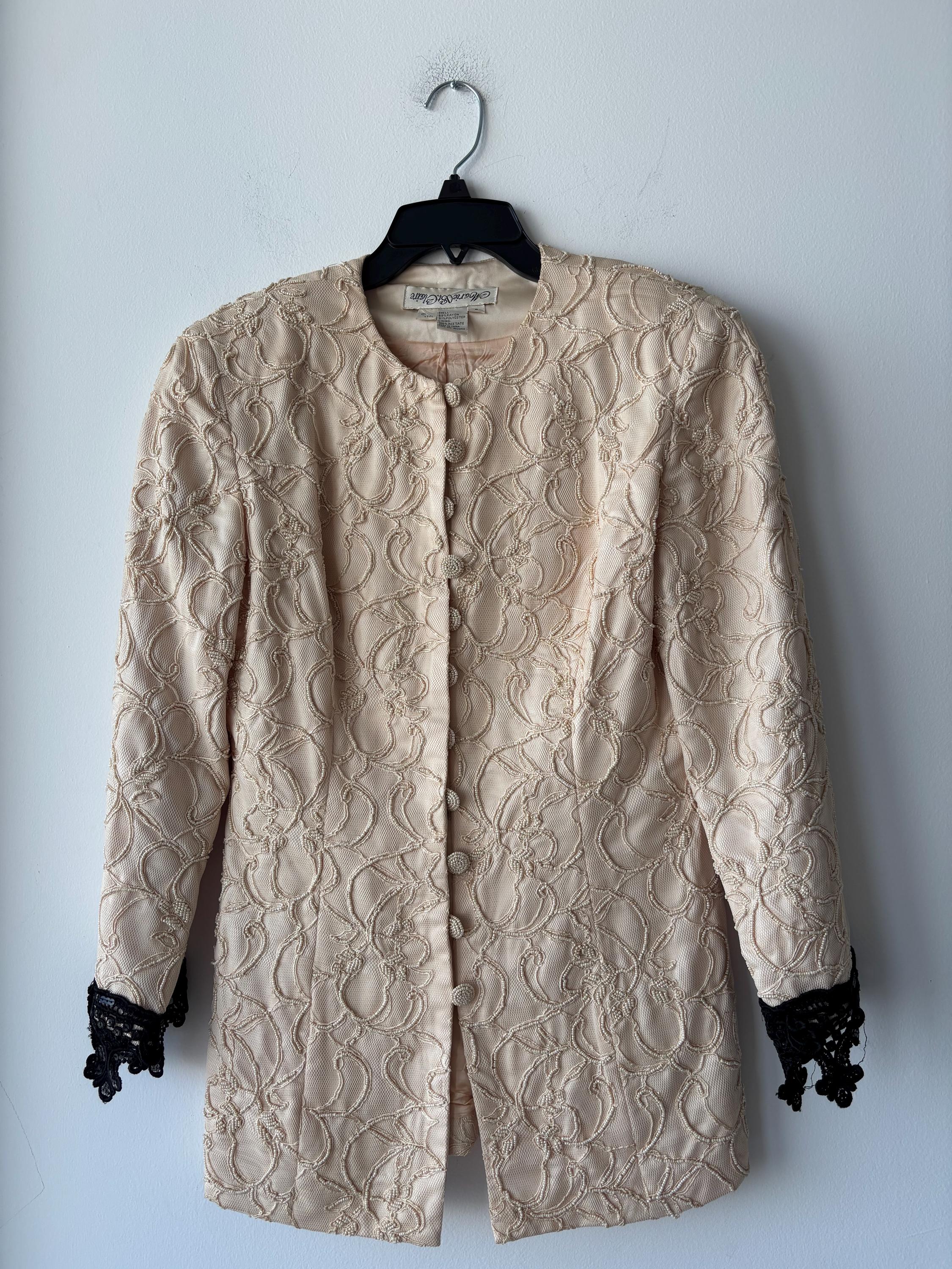 treat urself Retro lace jacket ベージュ VTG Marie St. Claire Blazer Beaded Lace Jacket Beige Womens 8