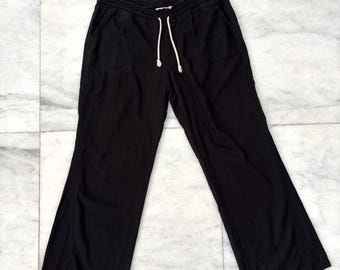 Y2K キス＆クライ パンツ ブラック ワイドレッグ リネン ミッドライズ ドローストリング レディース XL ラーゲンルック ビーチ ボヘミアン