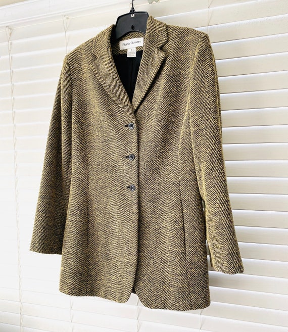 90s Rena Rowan Beige Chevron Pea Coat 90s Vintage… - image 10