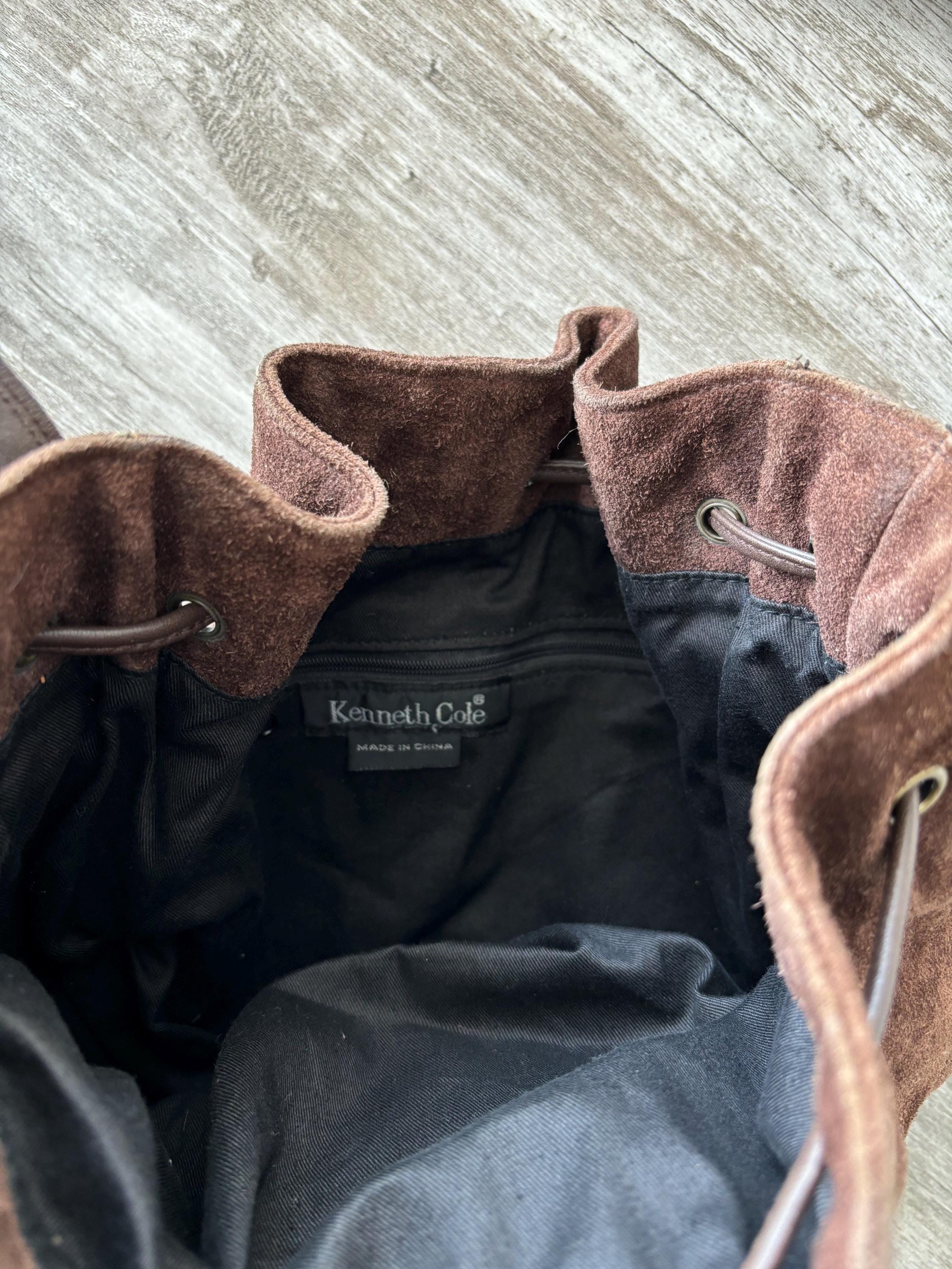 90s VTG Kenneth Cole Bucket Bag Brown Suede Leather Drawstring 90s VTG Kenneth Cole Bucket Bag Brown Suede Leather Drawstring