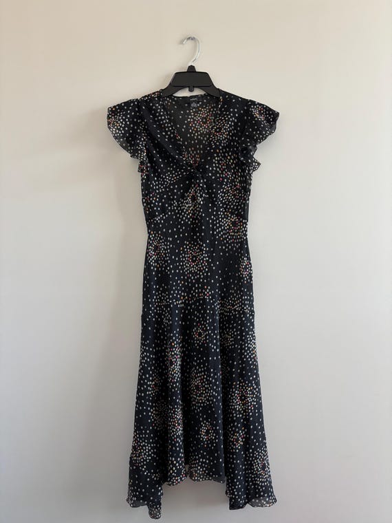 alfani black dress Alfani Black Lace Trim A Line Dress Scoop Neckline Sheer Sleeves Sz S