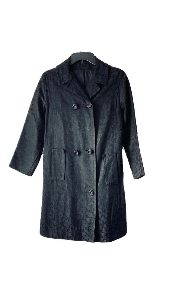 80s Vintage Black Wool Double Breasted Trench Coat - image 1