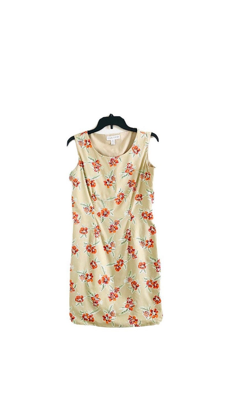 90s Vintage Casual Corner Tan Floral Sheath Dress image 1