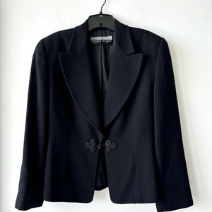 Vintage Linda Allard Ellen Tracy Black Pure Wool Blazer Size 10