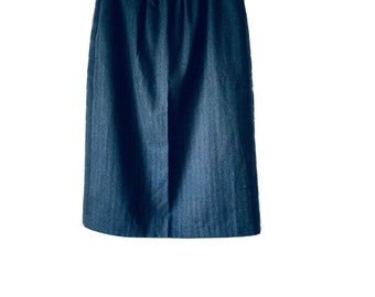 Stratford 80s Vintage Black & Blue Chevron Print A Line Wool Midi Skirt