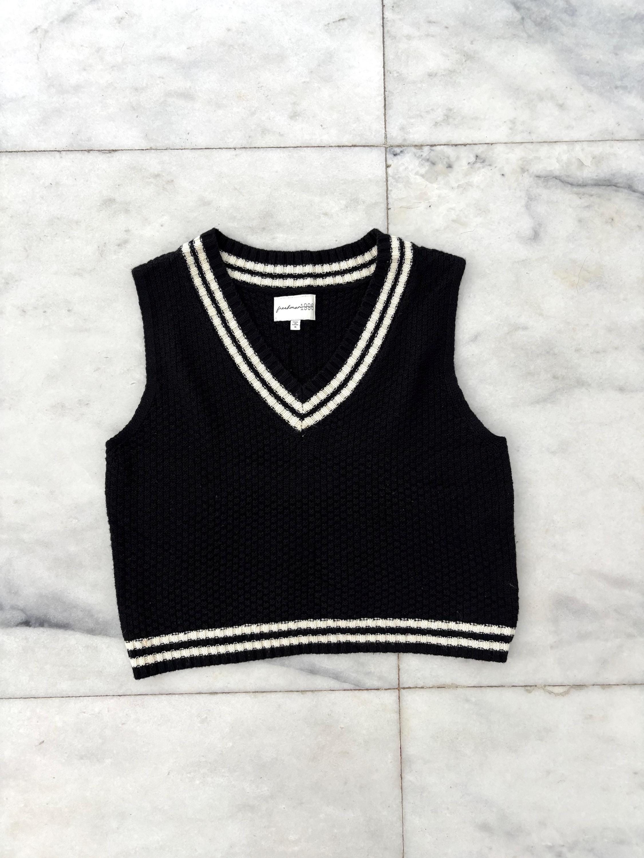 Freshman 1996 Sweater Vest Black White Waistcoat Gilet Women M