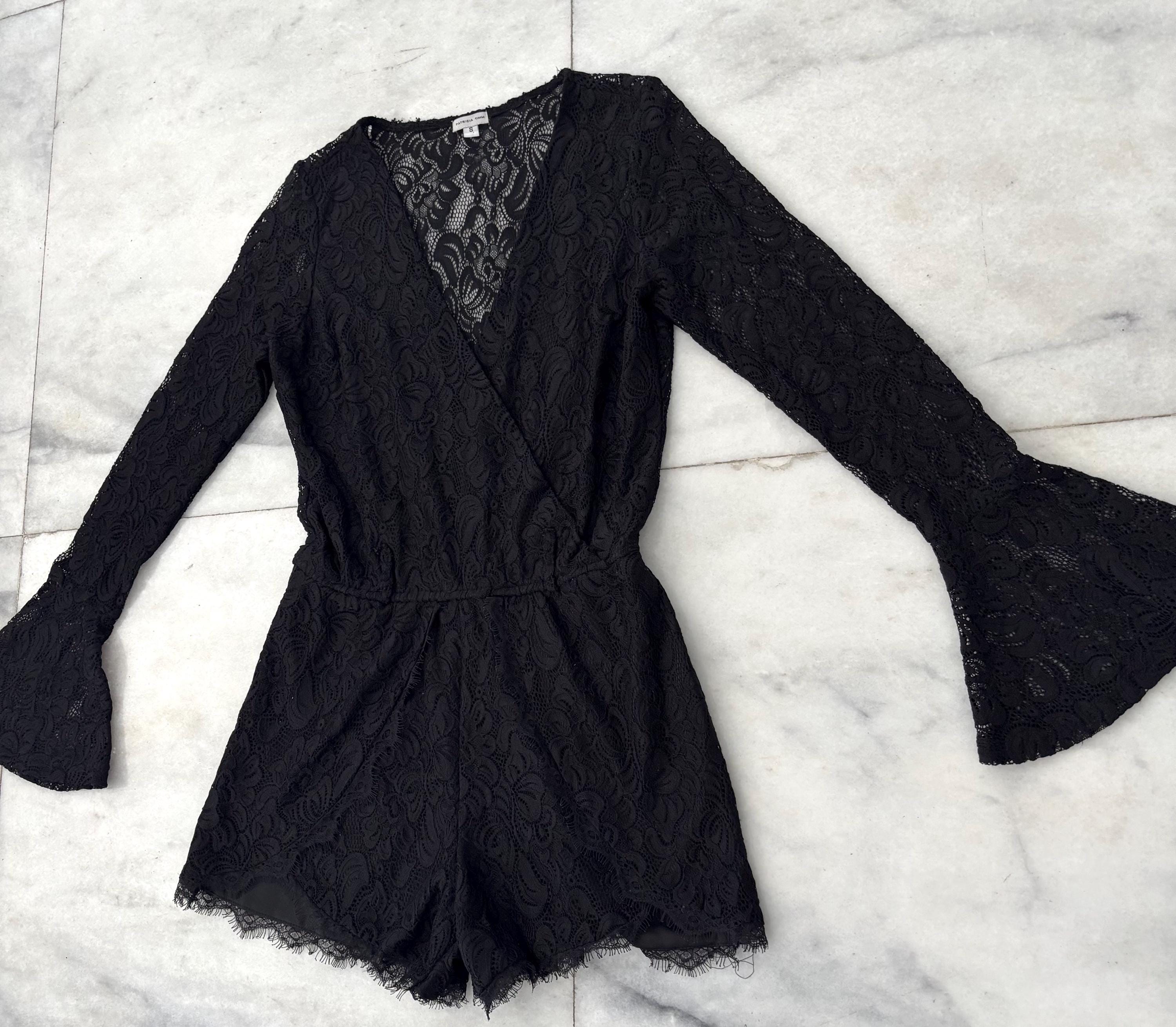 Patricia Timm Romper Black Lace Bell Sleeve Women S Fairy