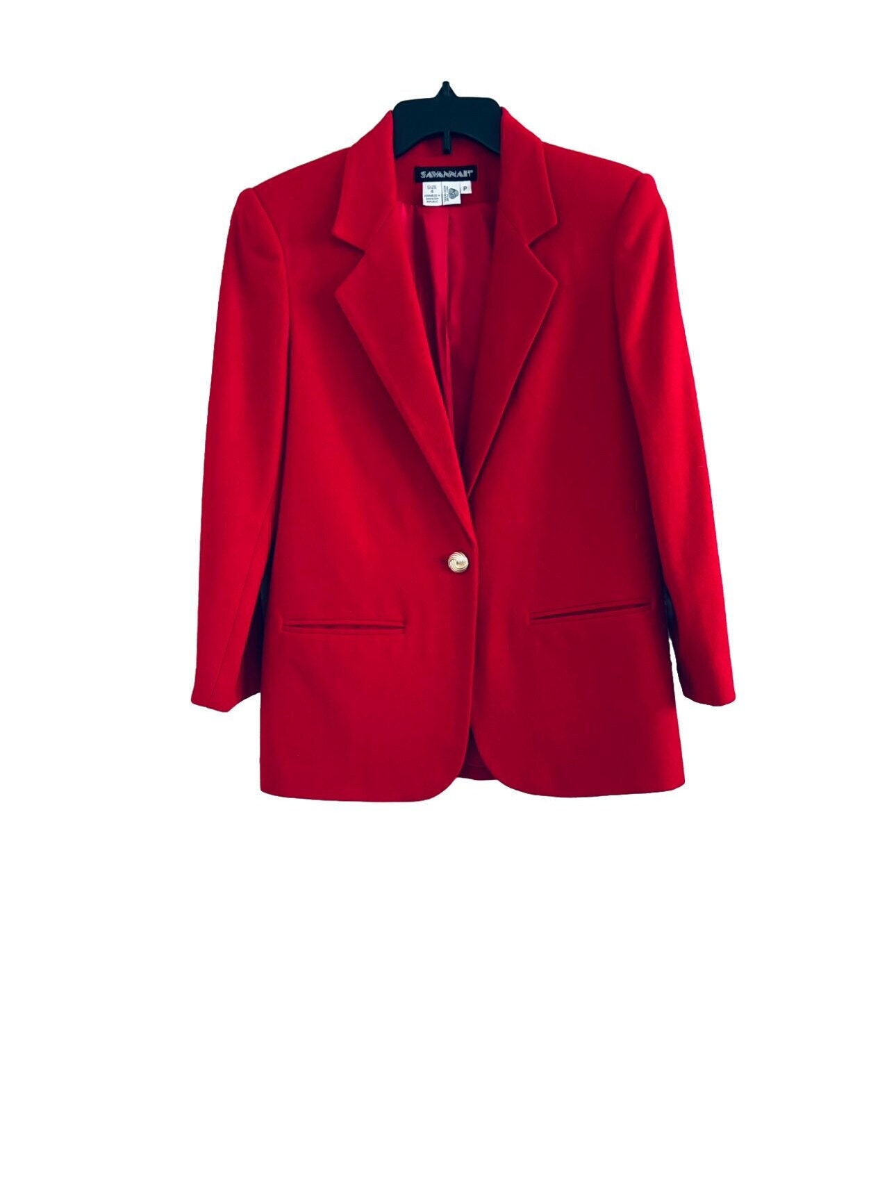 Savannah 90s Vintage Red 1 Button 100% Wool Blazer Size 4P