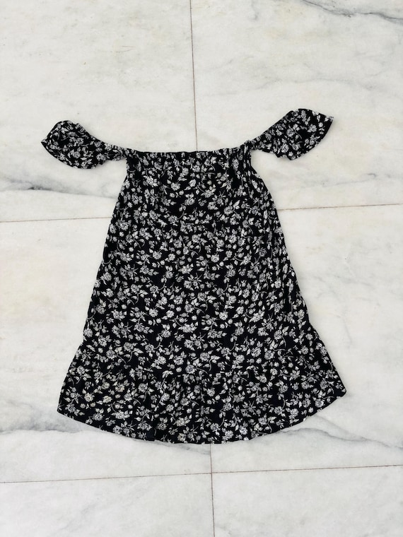 Y2K Mossimo Dress Mini Floral Off Shoulder Black Ivory Women S Boho Grunge  90s