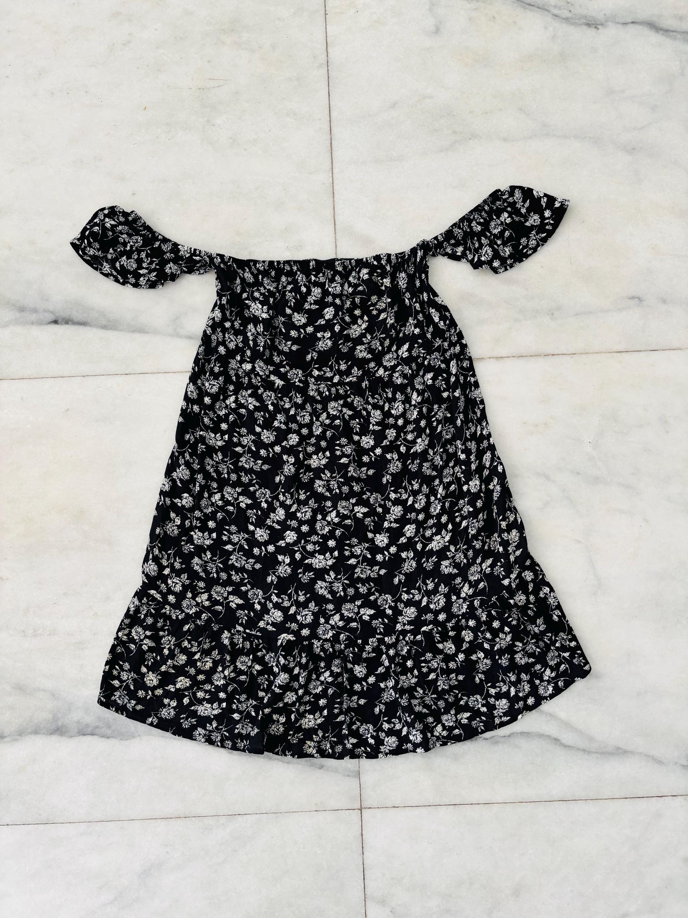 mossimo black dress Y2K Mini Floral Off Shoulder Ivory Women S Boho Grunge 90s Collection: SPRING SOIREE Long Sleeve Formal Tiered Size:XS/38