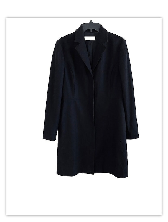 CITY DKNY Long Black Wool Blend Minimalist Luxury 