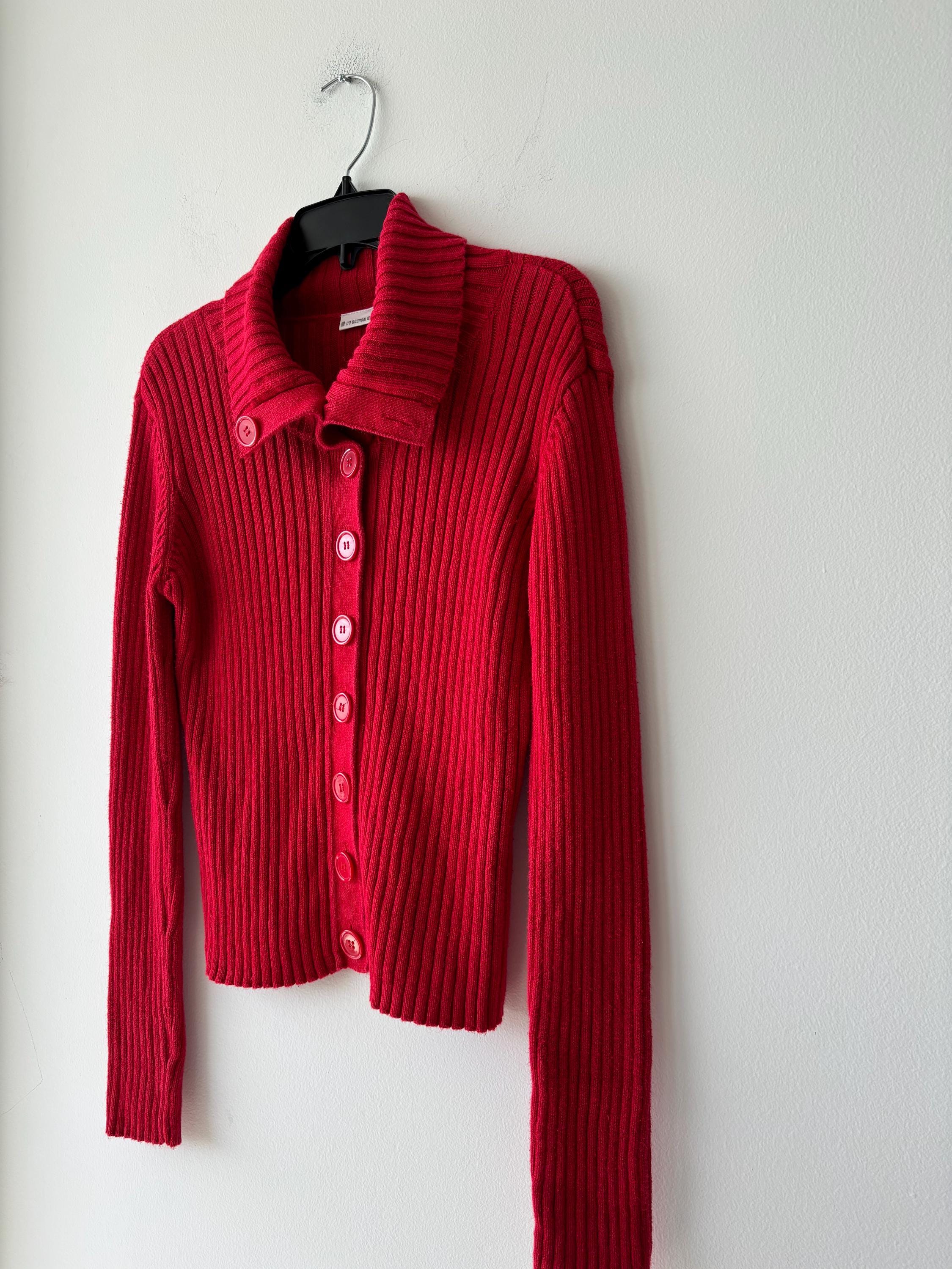 新版 No Vintage 90s Boundaries Ramie Button Red Sweater Cardigan トップス