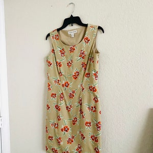 90s Vintage Casual Corner Tan Floral Sheath Dress image 3