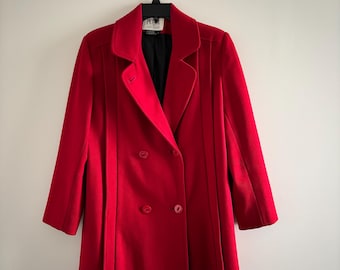 VTG Petite Sophisticate Pea Coat Red Wool Pleated Womens 2 Classic Cottagecore