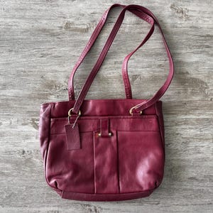 Vintage Handbag Burgundy Leather Purse Shoulder Bag Double Straps 90s