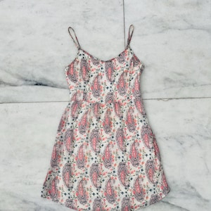 Y2K Abercrombie & Fitch Mini Dress Pink Blue Paisley Chiffon Lined Womens Small Bohemian
