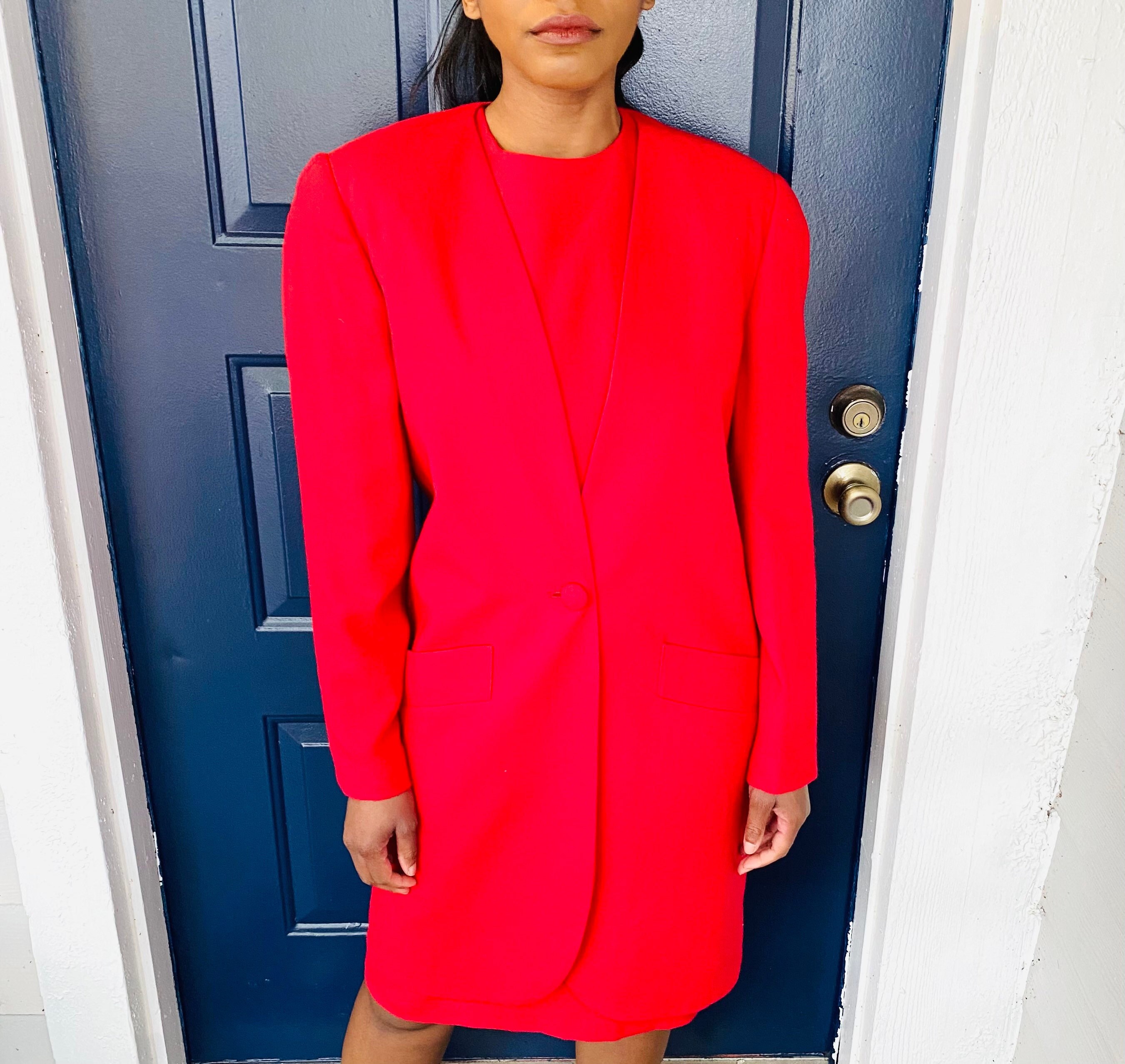80s Vintage Ann Taylor Red 2 Piece Wool 