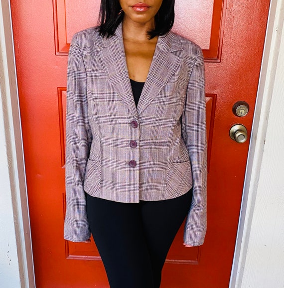 90s Kate Hill Purple Plaid Wool Blend Blazer 90s … - image 4