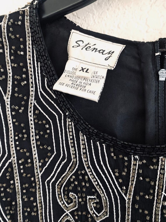 Stenay Vintage Elegant Black & White Silk Full Se… - image 4