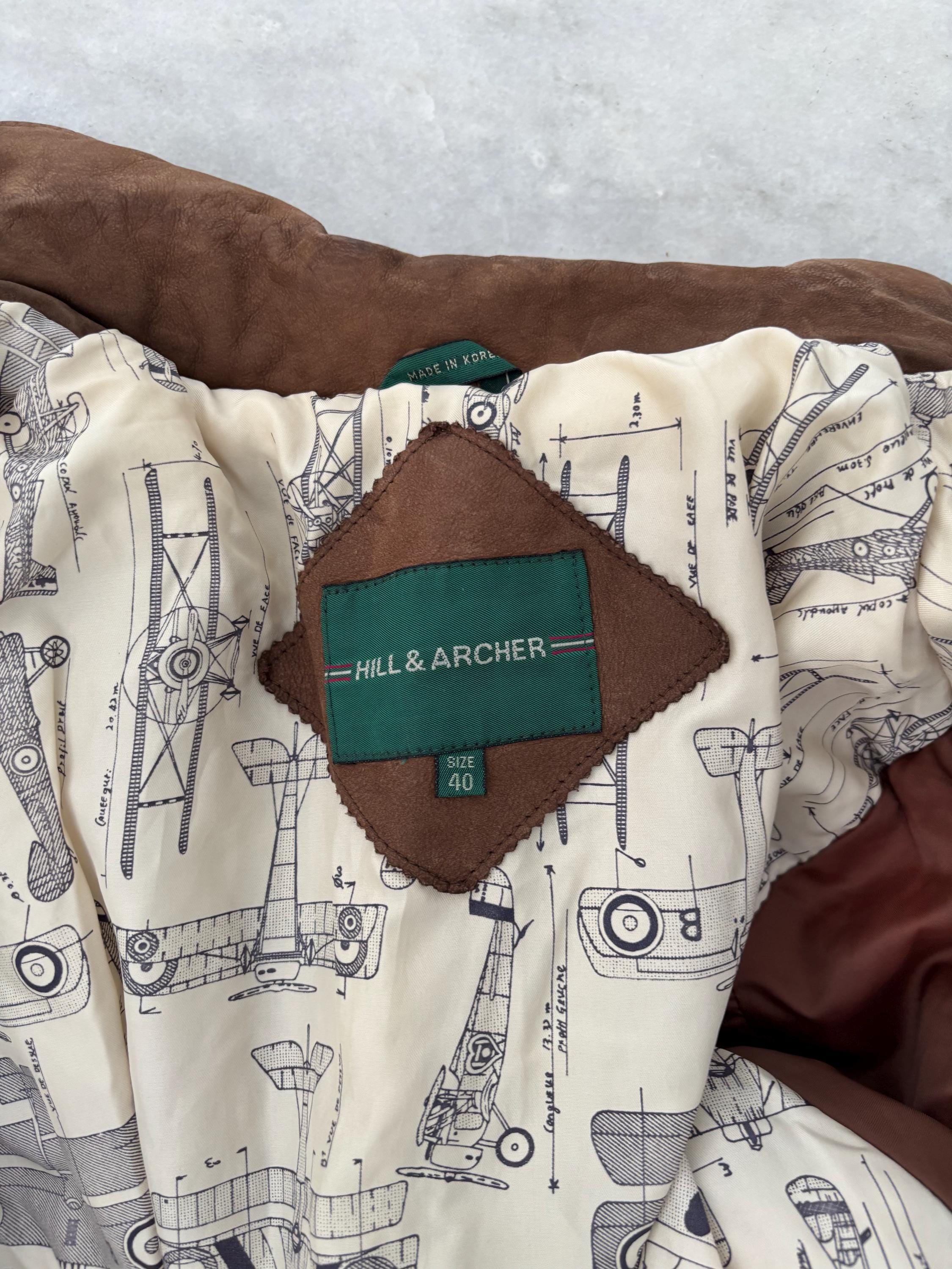 Vintage Hill & Archer Suede Leather Brown Bomber Jacket Men