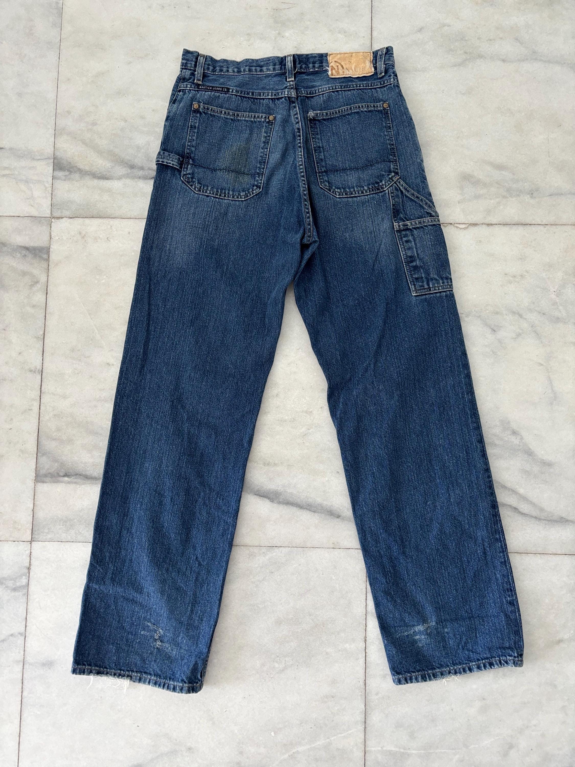 90s Nautica Jeans Cargo Pocket Baggy Blue Skater Men 33X34 Grunge