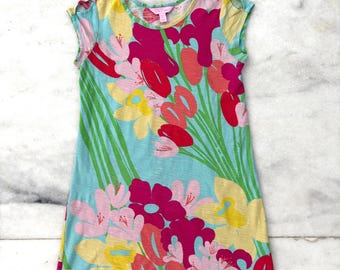 Y2K Lilly Pulitzer Girls Shirt Short Sleeve Tee Floral Cotton Youth Large Retro Boho