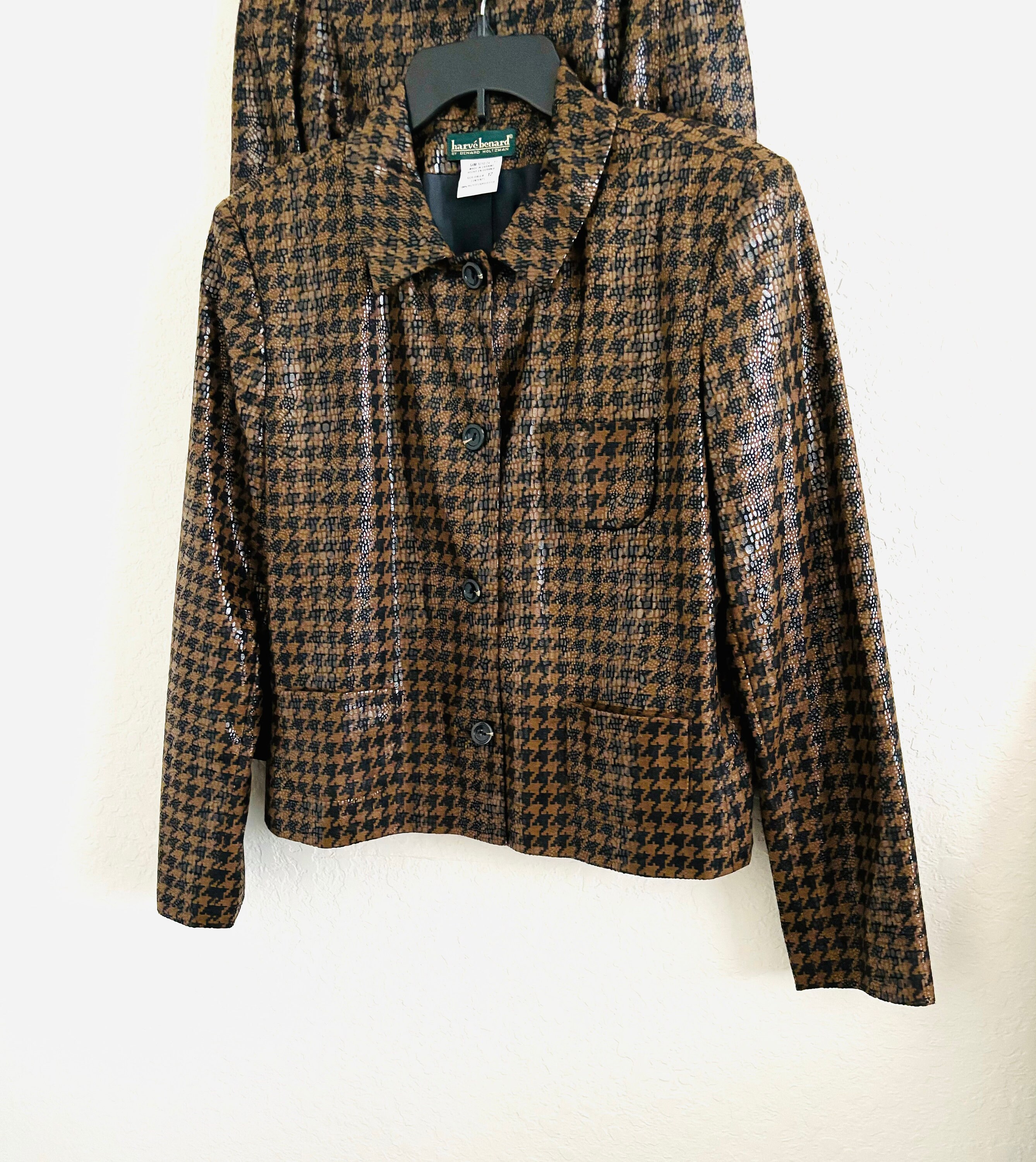 Harve Benard Brown Houndstooth Print Shiny Patent 2 Piece Skirts Suit Rare Size 12 Etsy