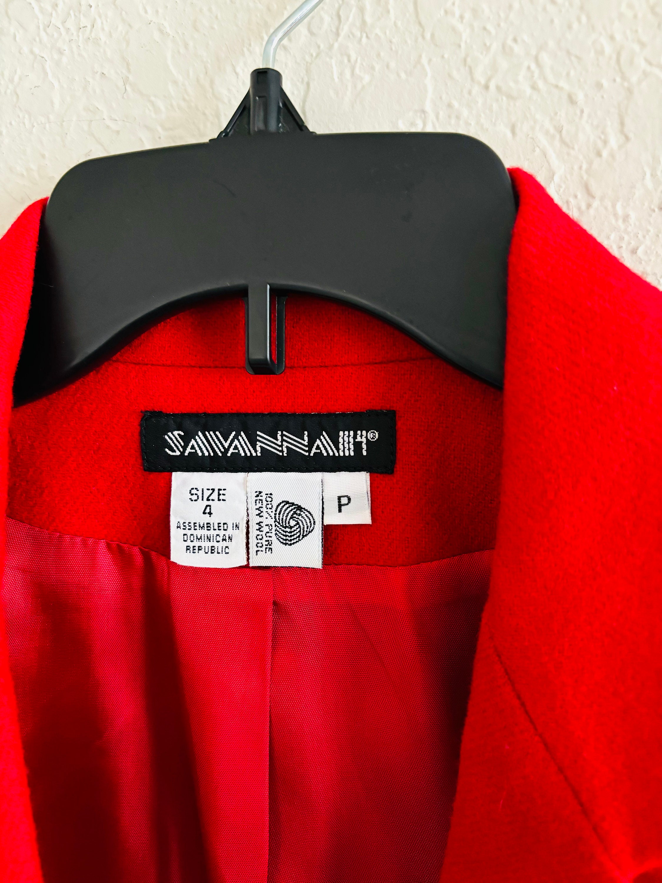 Savannah 90s Vintage Red 1 Button 100% Wool Blazer Size 4P