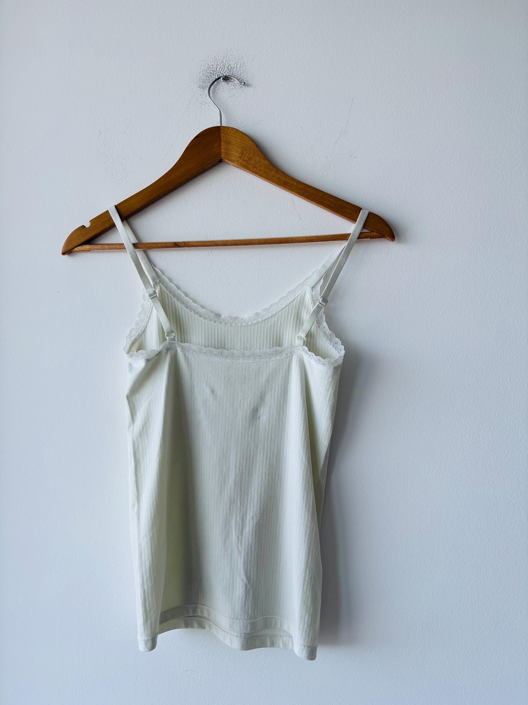 Lebody Camisole Tank Top Ivory Lace Trim Nylon Stretch Ribbed