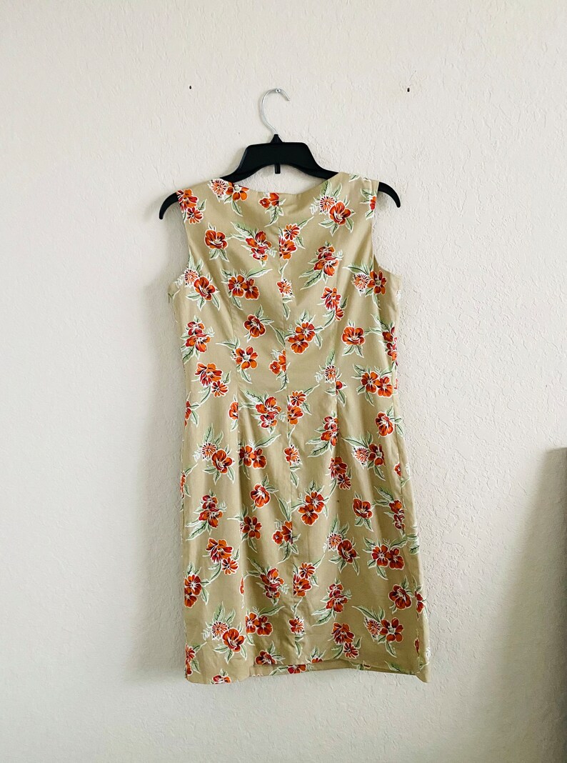 90s Vintage Casual Corner Tan Floral Sheath Dress image 2