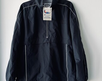 Vintage Champion hombres media cremallera negro cortavientos tamaño grande NWT