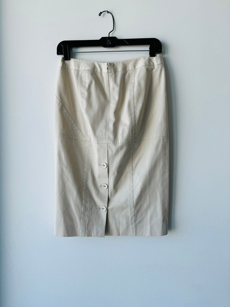 Vintage Body by Victoria Ivory Cream Cotton Pencil Skirt Button Back Size 2 zdjęcie 2