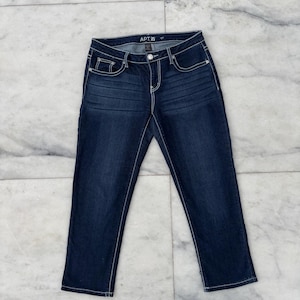 Y2K VTG-app. 9 denim capri-jeans lage taille strass verfraaid blauw dames 6