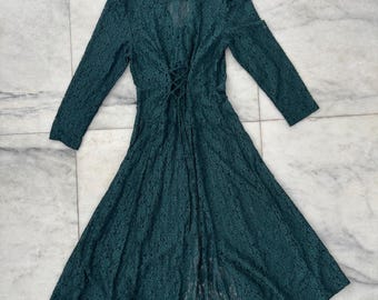 Vintage Marnie West Dress Midi Green Lace Long Sleeve Sheer Womens 12  Renaissance Bridgerton - Etsy