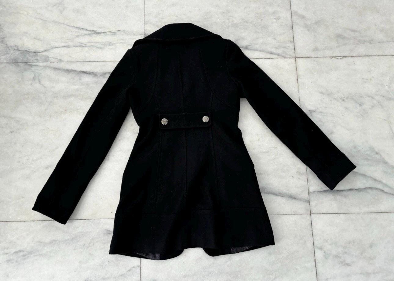 ジャケット・アウター 00s kolor wool Pea coat y2k Y2K GUESS Pea Coat Wool Blend Double Breasted Black Silver Buttons