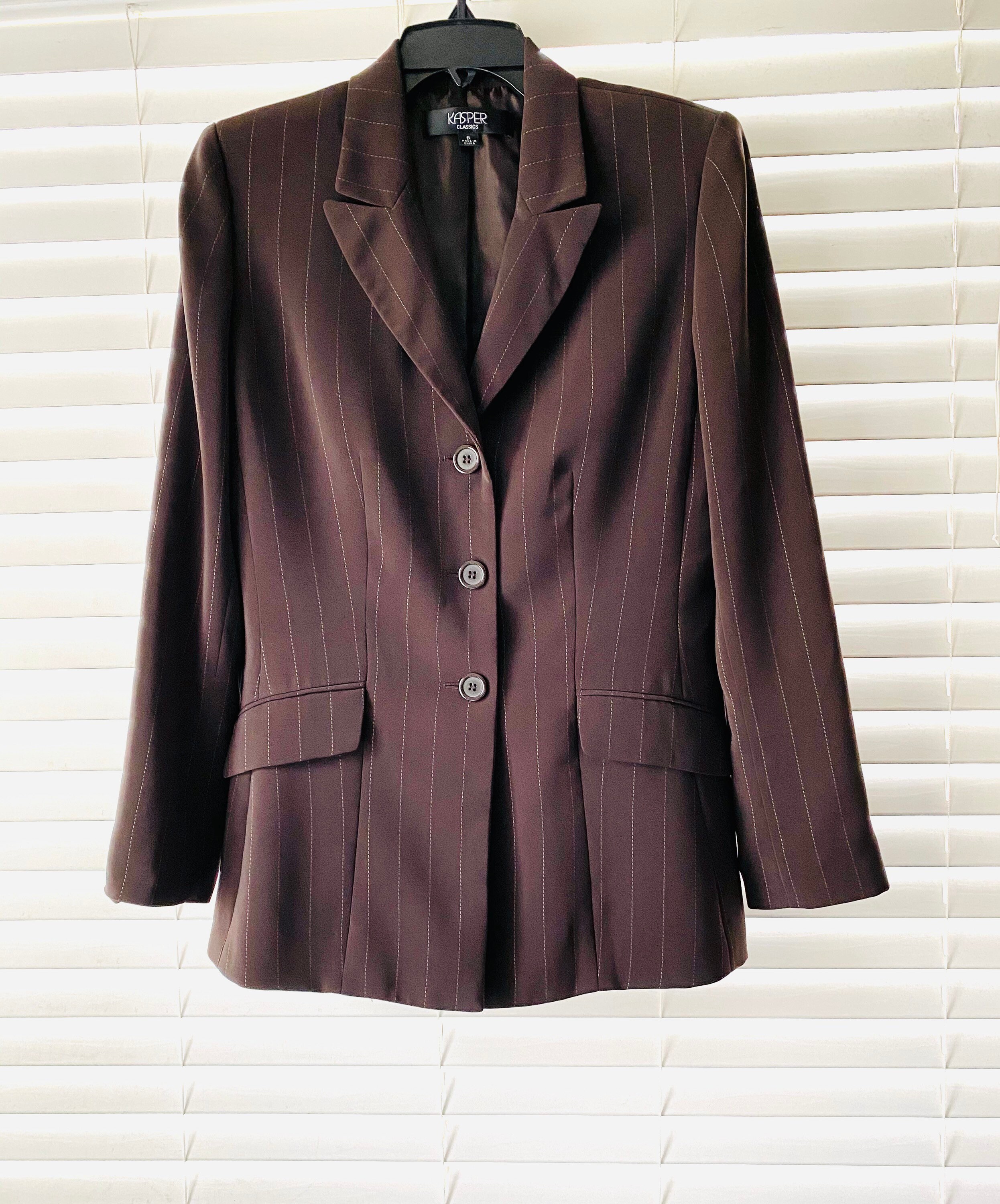 90s Vintage Kasper Brown Pinstripe Blazer Womens Vintage Suit Jackets