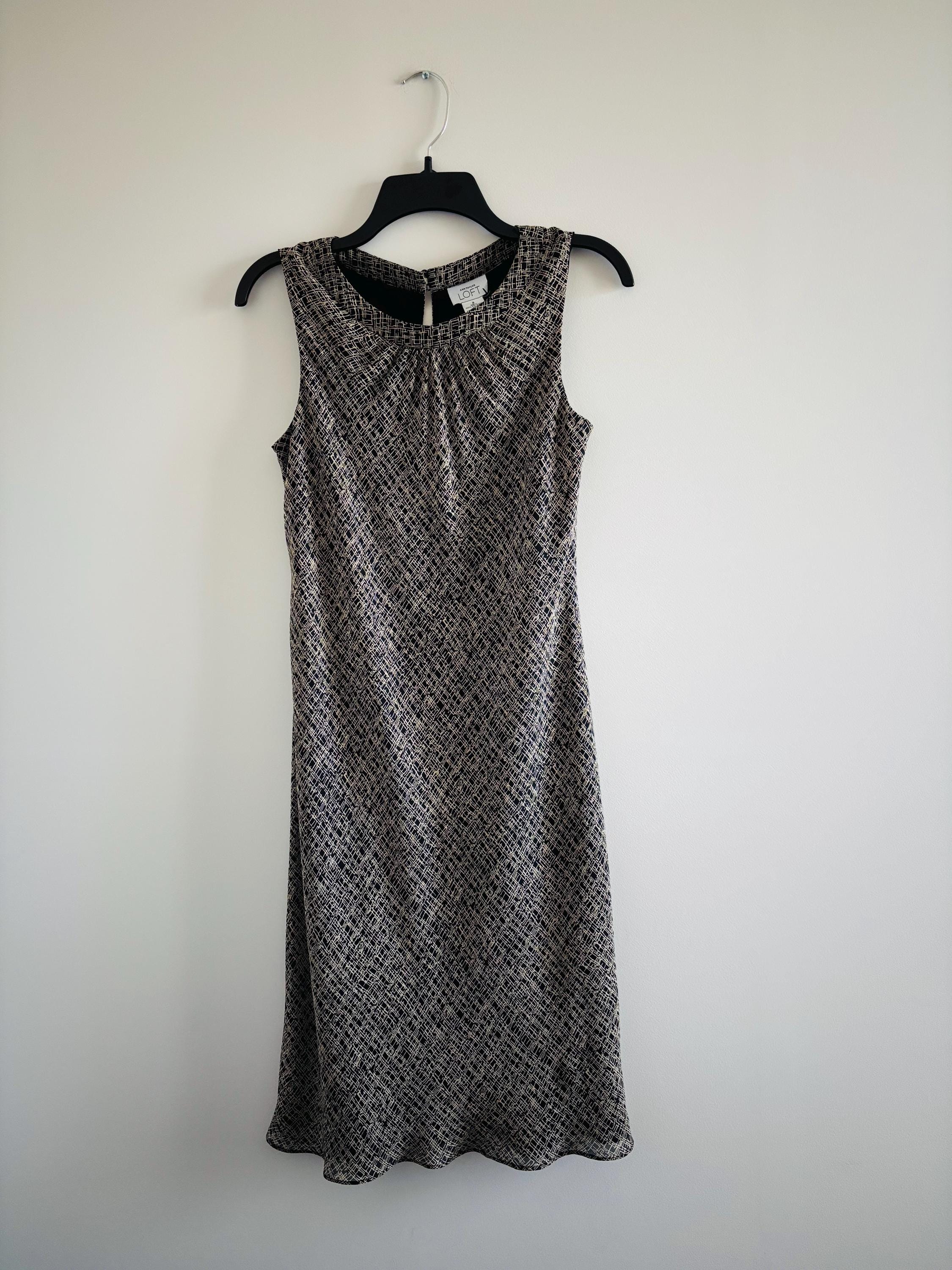 black and white loft dress Loft Colorblock Strappy Mixed Media Midi Pocket Dress Size 2XS Pozzolana Grey Women's