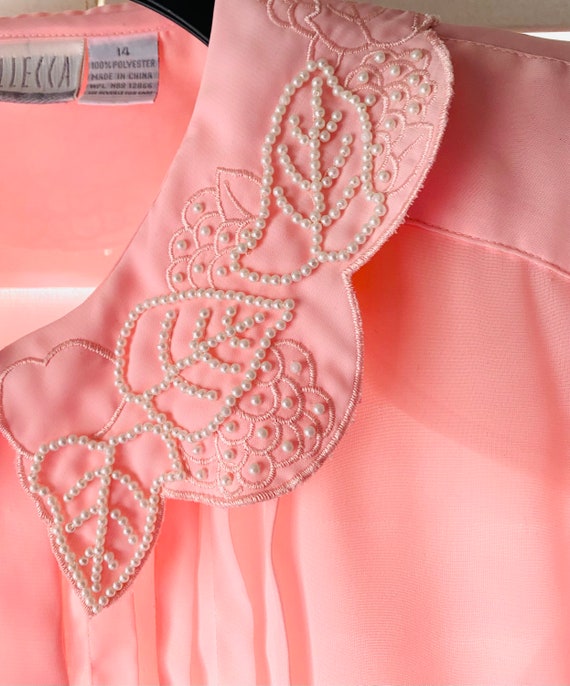 80s SELLECCA Blush Pink Pearl Collar Chiffon Blou… - image 8