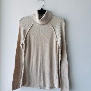 Y2K Abercrombie & Fitch Turtleneck Sweater Keyhole Back Beige Womens Medium Preppy
