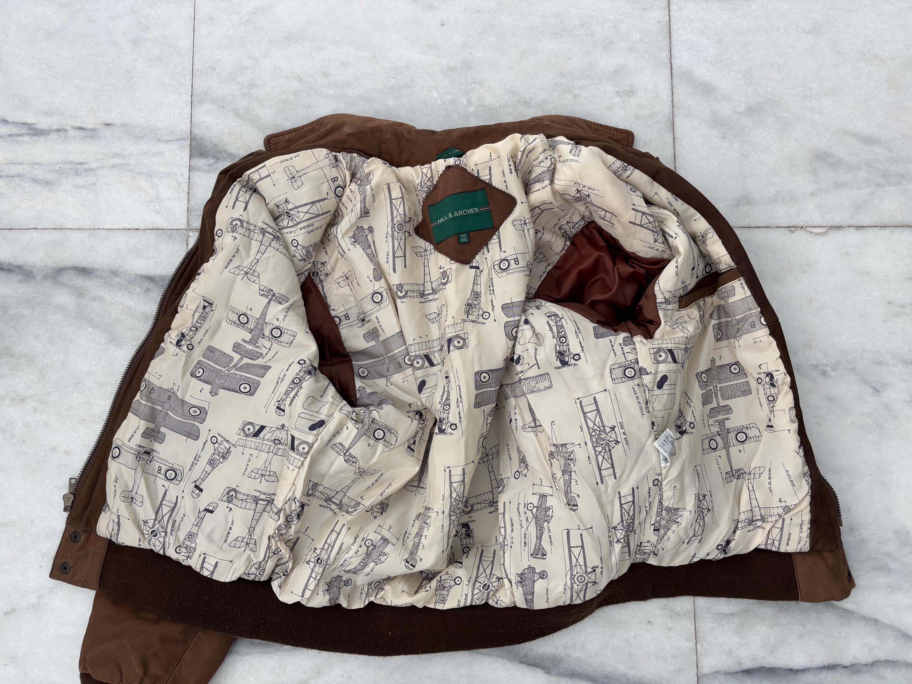 Vintage Hill & Archer Suede Leather Brown Bomber Jacket Men