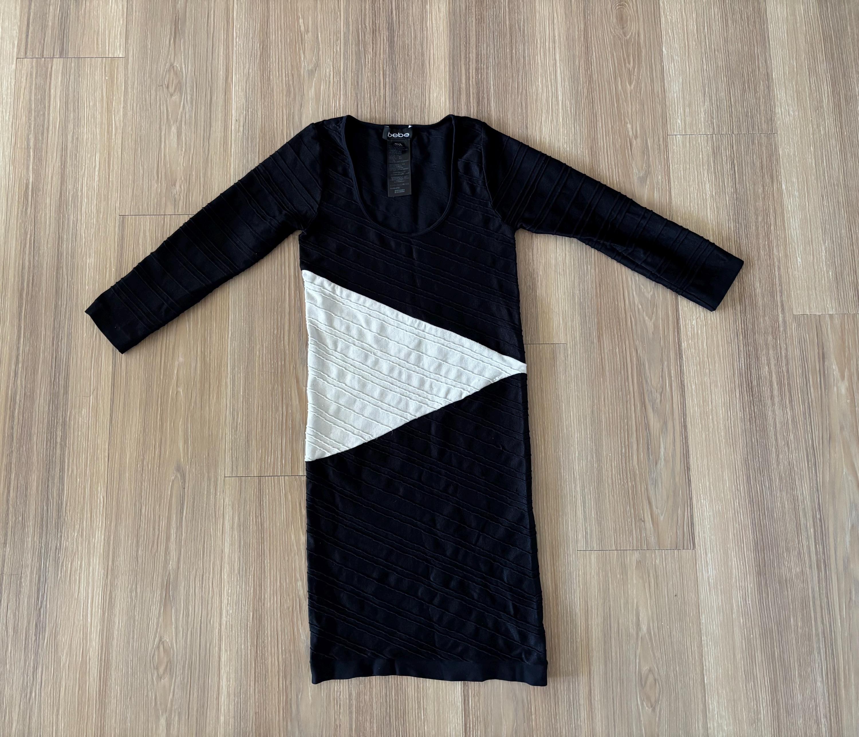 Y2K VTG BEBE Bandage Dress Black White Colorblock Mini Geometric Women M/L USA Y2K VTG BEBE Bandage Dress Black White Colorblock Mini Geometric Women M/L USA