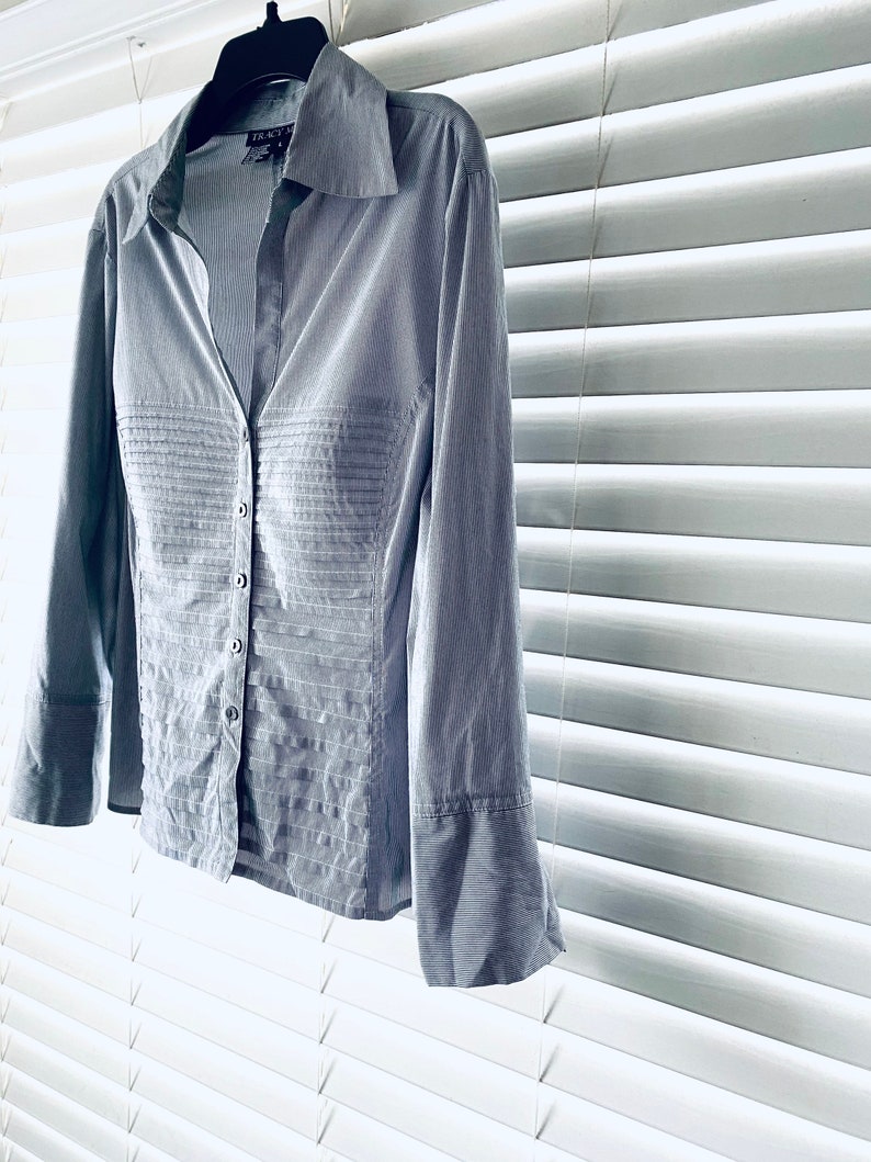 90s Pinstripe Cotton Blend Career Button Down Top