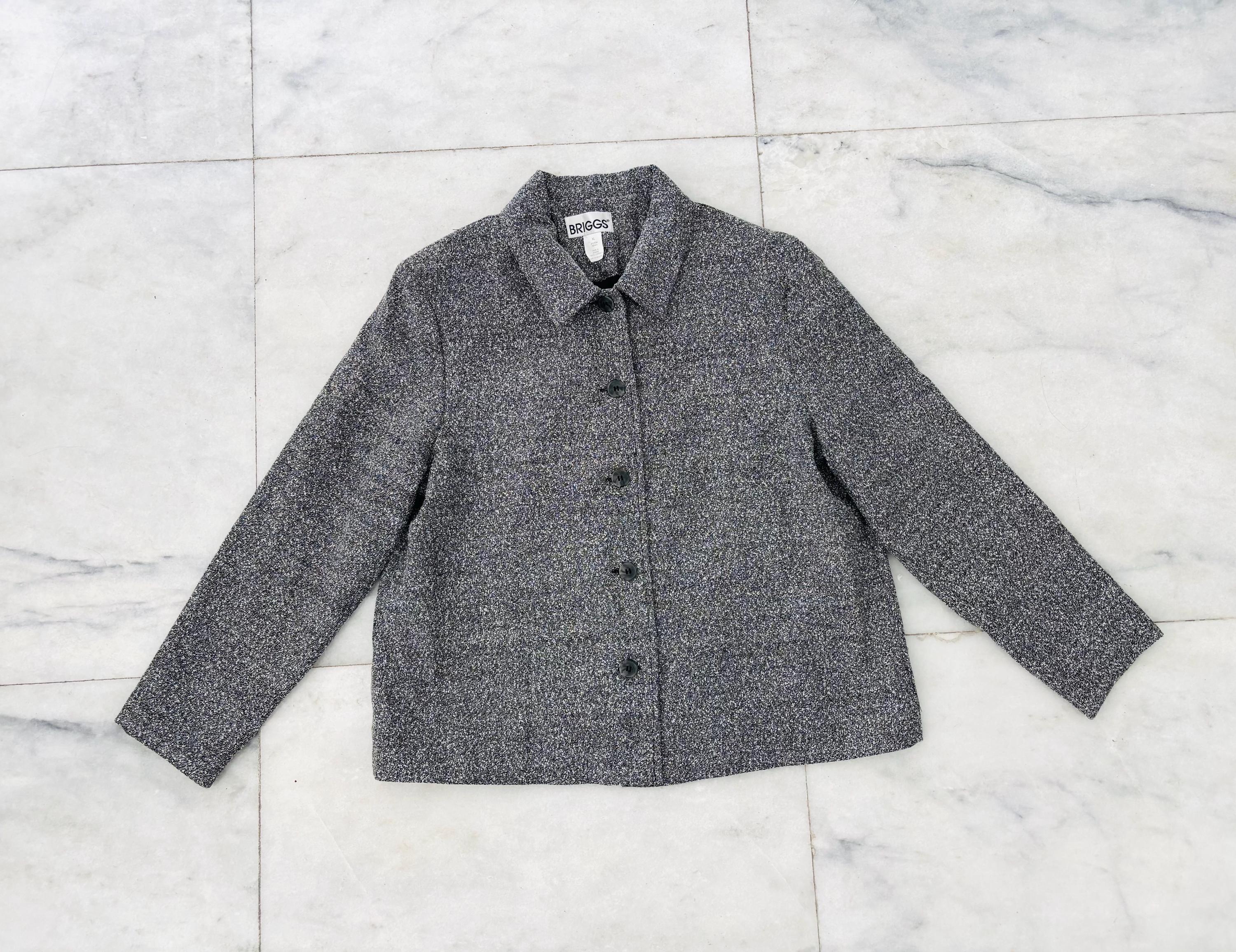 VTG Briggs New York Jacket Black White Textured Knit Women XL 