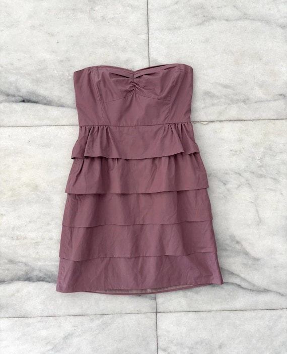 j crew bridesmaid dress size chart Y2K J.Crew Strapless Sweetheart Neck Pink Ruffle Tiered 6 Preppy Wedding Guest Nefertiti Blue and Brown COLOR: BLUE & GOLD Set Include Color:Blue/ Pink