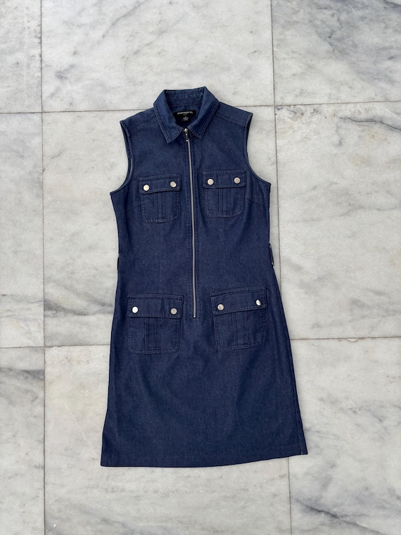 90s Y2K Sharagano Dress Mini Collared Sleeveless Chambray Blue Silver  Pocket Womens 4 - Etsy