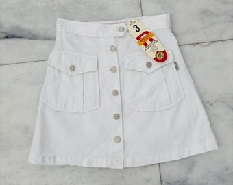 Minifalda VTG Revolt de algodón con botones en blanco y mezclilla para jóvenes, talla 3, estilo preppy, años 90, Y2K